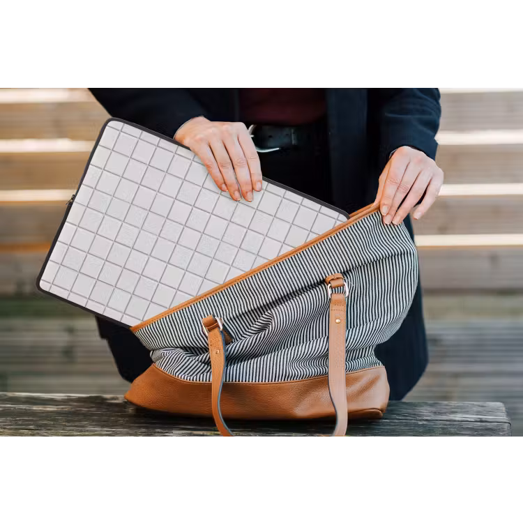 Patroon - Tegels - Grijs - Wit laptophoes neopreen klein 279 -tas