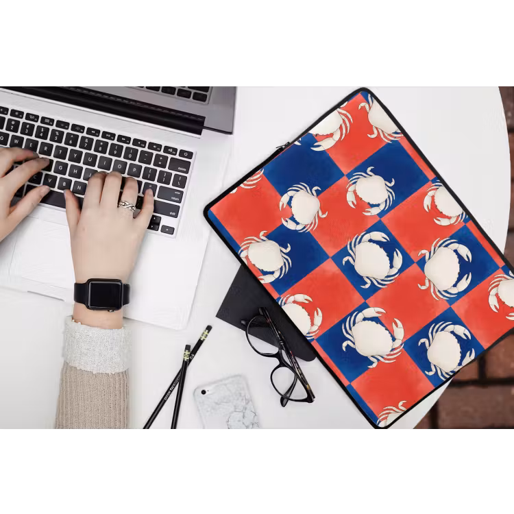 Patroon - Zeeleven - Rood - Blauw - Abstract laptophoes neopreen klein -bureau