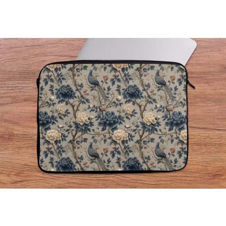 Pauw - Bloemen - Blauw laptophoes neopreen klein 279 -tafel