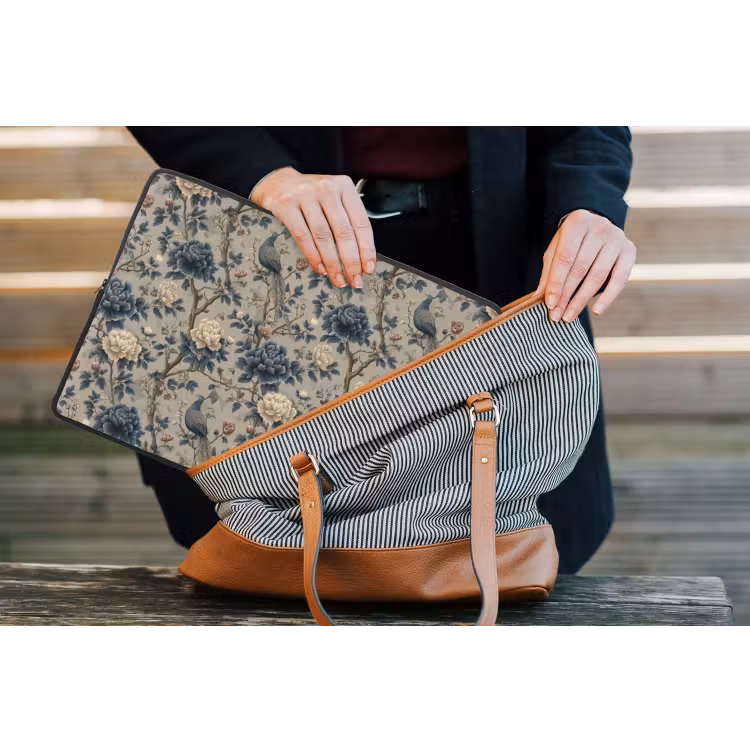 Pauw - Bloemen - Blauw laptophoes neopreen klein 279 -tas