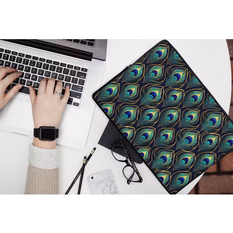 Pauw - Veren - Groen laptophoes neopreen klein 279 -bureau