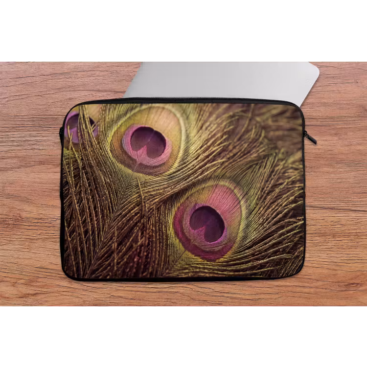 Pauw - Veren - Paars - Groen laptophoes neopreen klein -tafel