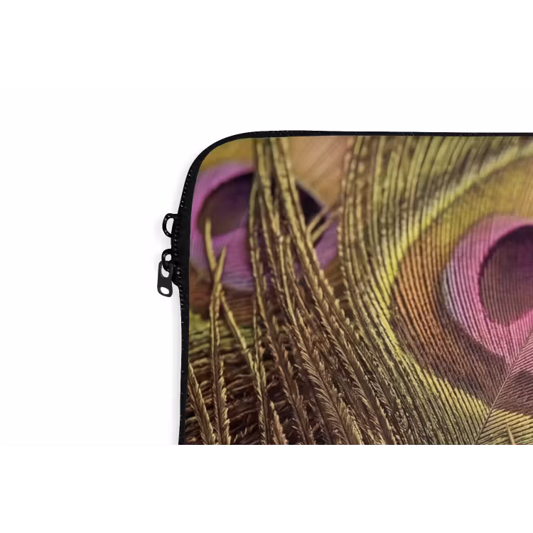 Pauw - Veren - Paars - Groen laptophoes neopreen klein -detail