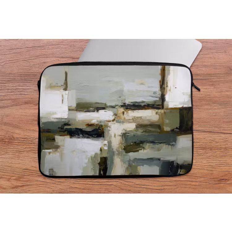 Penseelstreken - Groen - Abstract - Japandi laptophoes neopreen klein -tafel