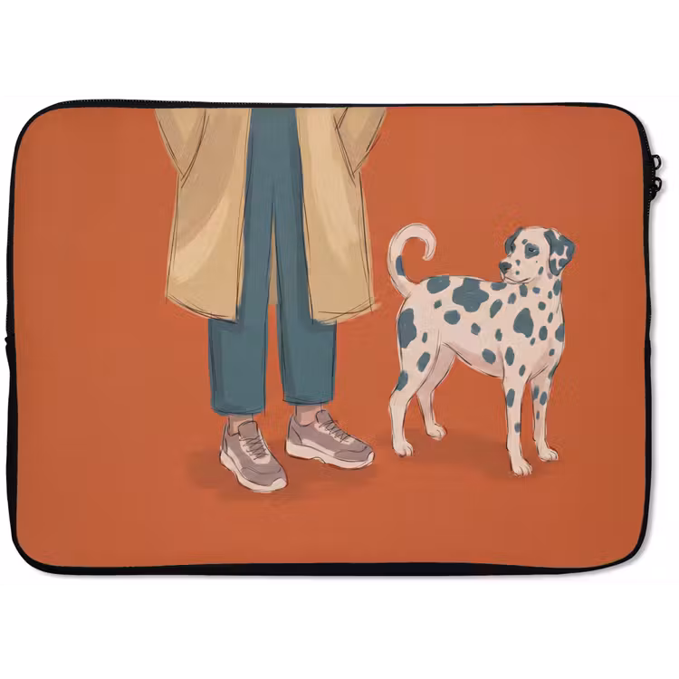 Persoon - Hond - Dieren - Illustratie - Modern laptophoes neopreen klein -zkaufland3dotto