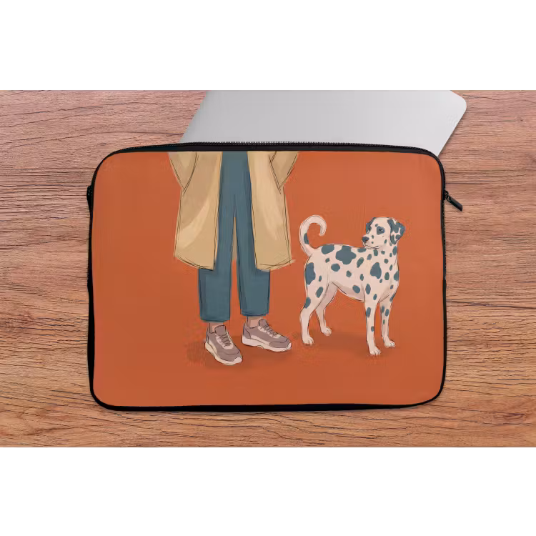 Persoon - Hond - Dieren - Illustratie - Modern laptophoes neopreen klein -tafel