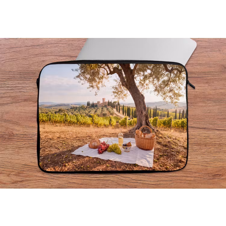 Picknick - Wijngaard - Landschap - Zomer - Eten laptophoes neopreen klein -tafel