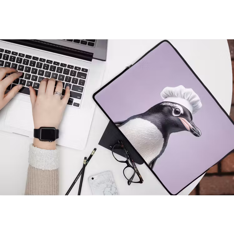 Pinguïn - Koksmuts - Lief - Paars laptophoes neopreen klein -bureau