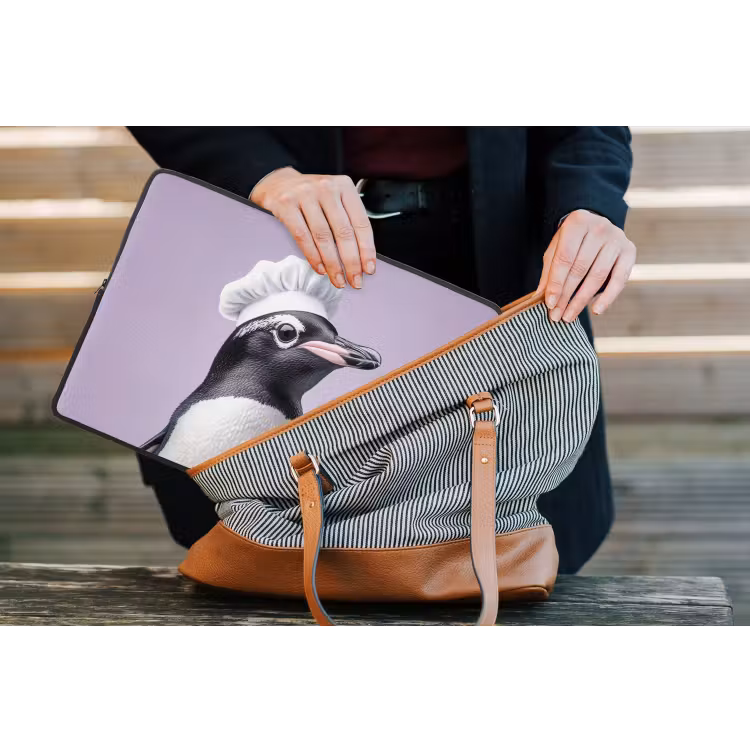 Pinguïn - Koksmuts - Lief - Paars laptophoes neopreen klein -tas