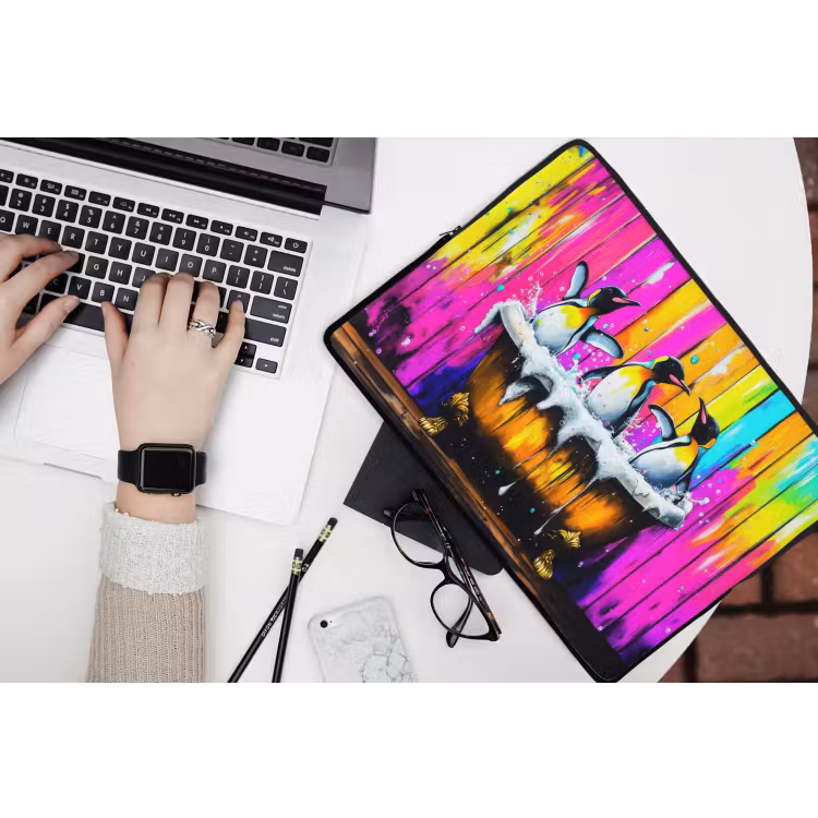 Pinguïns - Badkuip - Kleurrijk - Schuim laptophoes neopreen klein -bureau