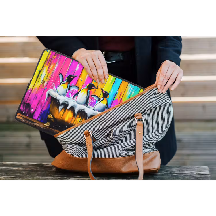 Pinguïns - Badkuip - Kleurrijk - Schuim laptophoes neopreen klein -tas
