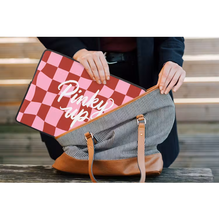 Pinky up - Geblokt - Bordeauxrood laptophoes neopreen klein -tas