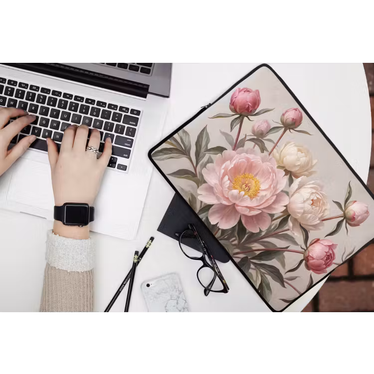 Pioenrozen - Boeket - Roze laptophoes neopreen klein -bureau