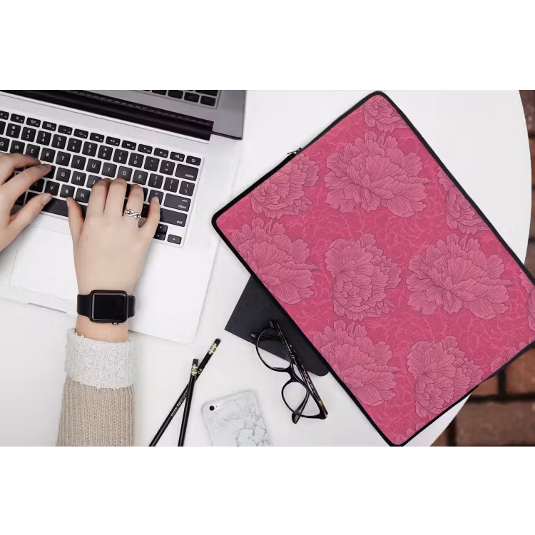 Pioenrozen - Energiek - Roze laptophoes neopreen klein 279 -bureau