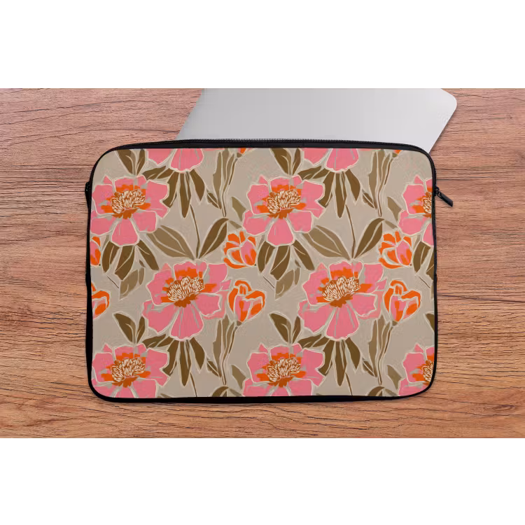 Pioenrozen - Patroon - Roze laptophoes neopreen klein 279 -tafel
