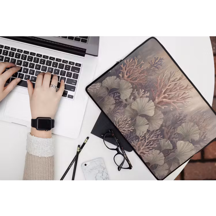 Plant - Bladeren - Zee - Illustratie - Groen laptophoes neopreen klein -bureau