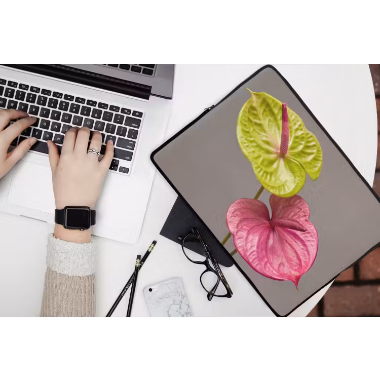 Planten - Anthurium - Groen - Roze laptophoes neopreen klein -bureau