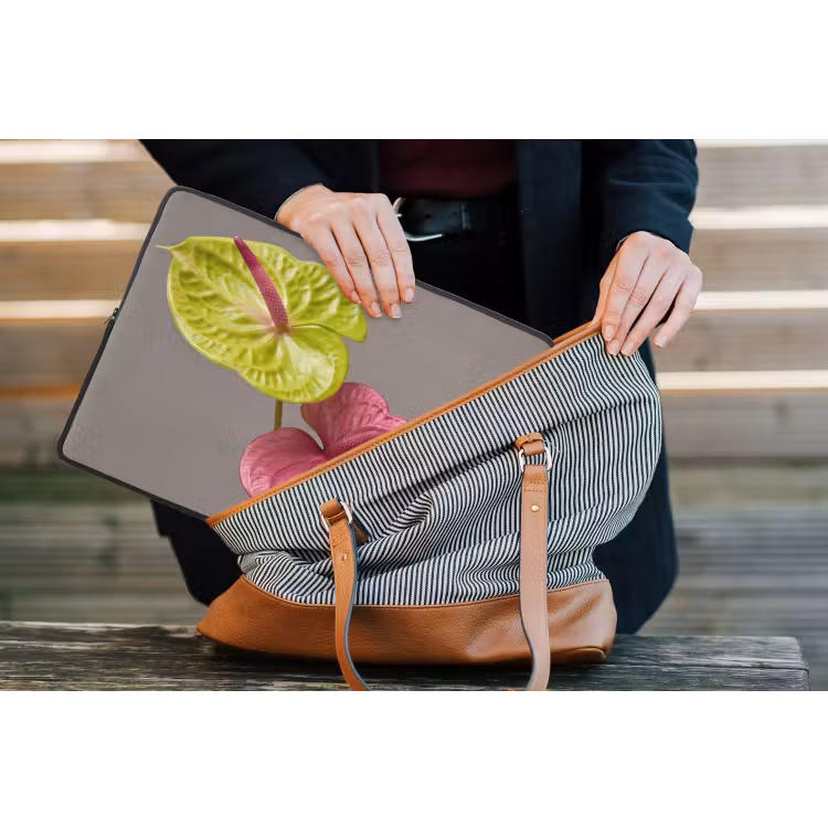 Planten - Anthurium - Groen - Roze laptophoes neopreen klein -tas