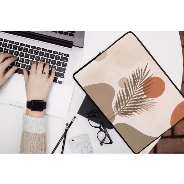 Planten - Bladeren - Abstract - Modern - Beige laptophoes neopreen klein -bureau