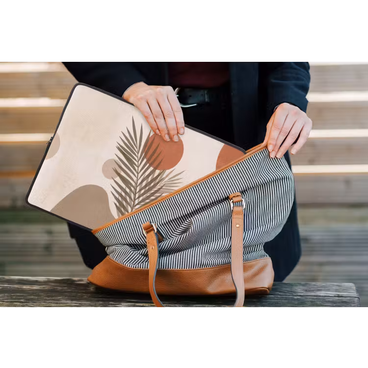 Planten - Bladeren - Abstract - Modern - Beige laptophoes neopreen klein -tas