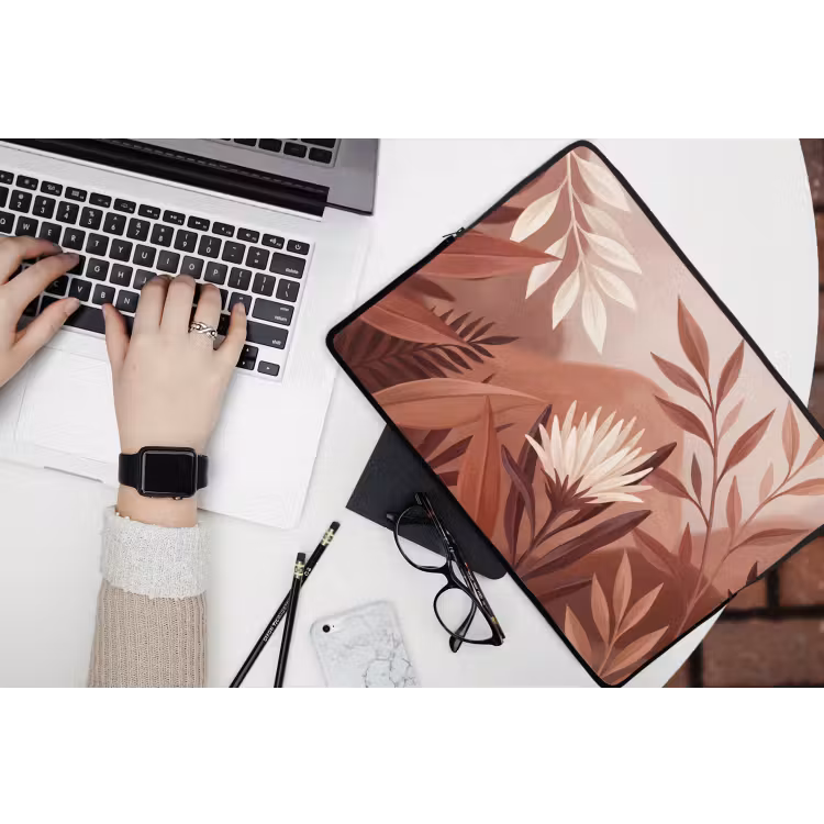 Planten - Bladeren - Botanisch - Modern - Bruin laptophoes neopreen klein -bureau
