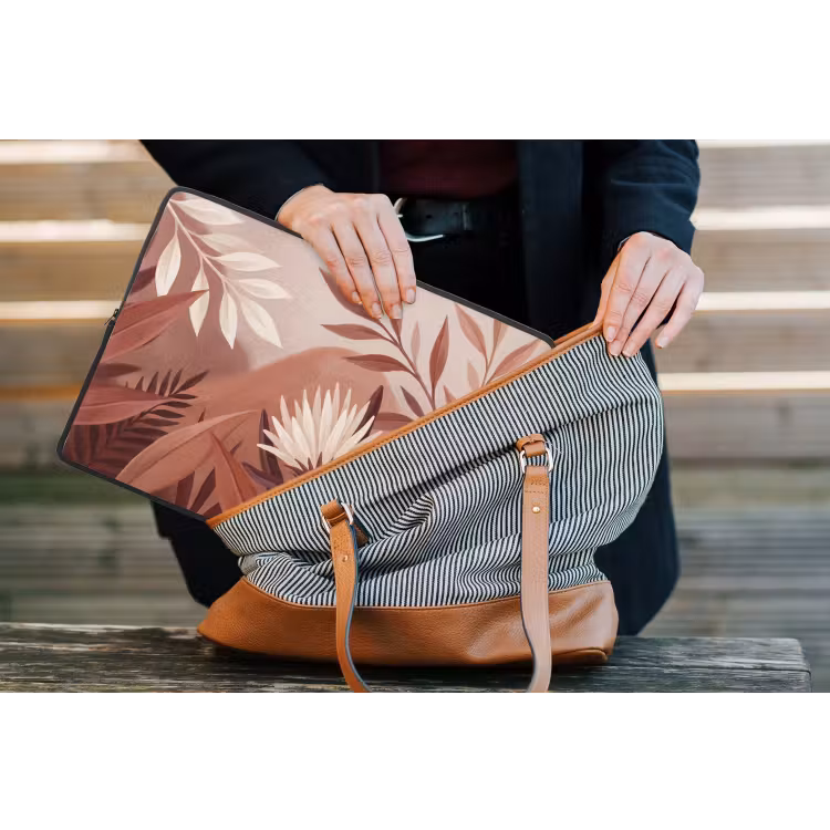 Planten - Bladeren - Botanisch - Modern - Bruin laptophoes neopreen klein -tas