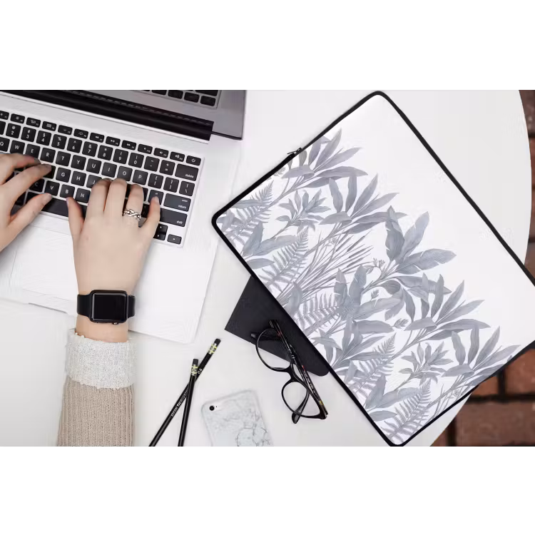 Planten - Bladeren - Natuur - Grijs laptophoes neopreen klein -bureau