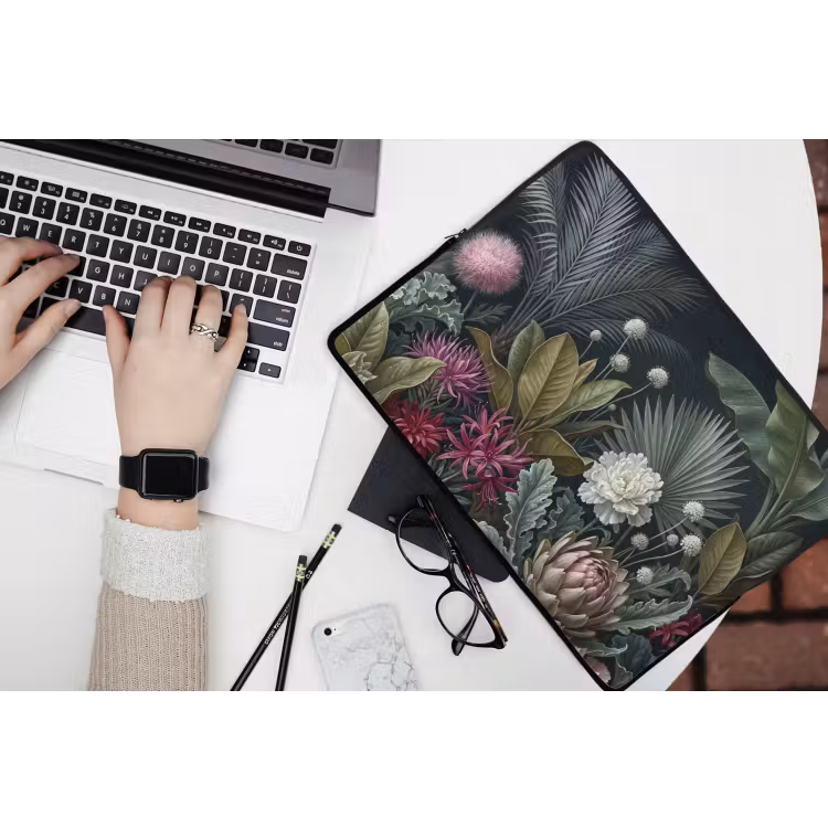 Planten - Tropisch - Botanisch - Donker - Groen laptophoes neopreen klein -bureau