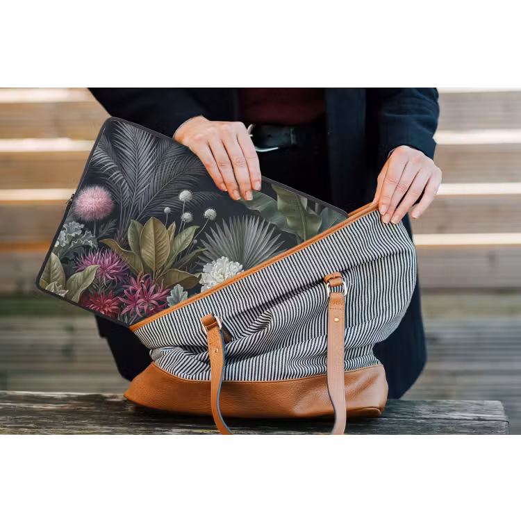 Planten - Tropisch - Botanisch - Donker - Groen laptophoes neopreen klein -tas