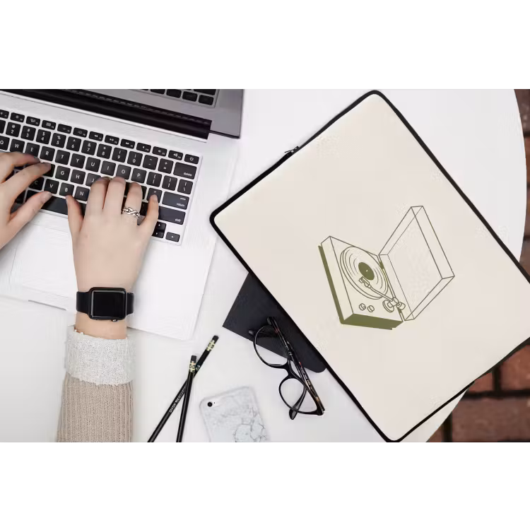 Platenspeler - Vinyl - Muziek - Minimalistisch - Groen laptophoes neopreen klein -bureau