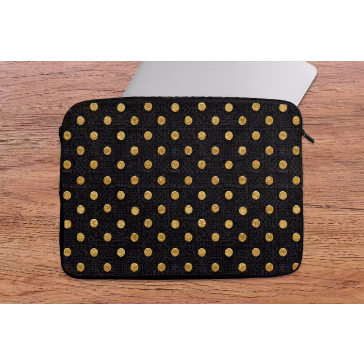 Polka Dot - Stippen - Goud - Zwart laptophoes neopreen klein 279 -tafel