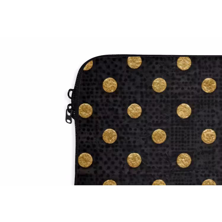 Polka Dot - Stippen - Goud - Zwart laptophoes neopreen klein 279 -detail