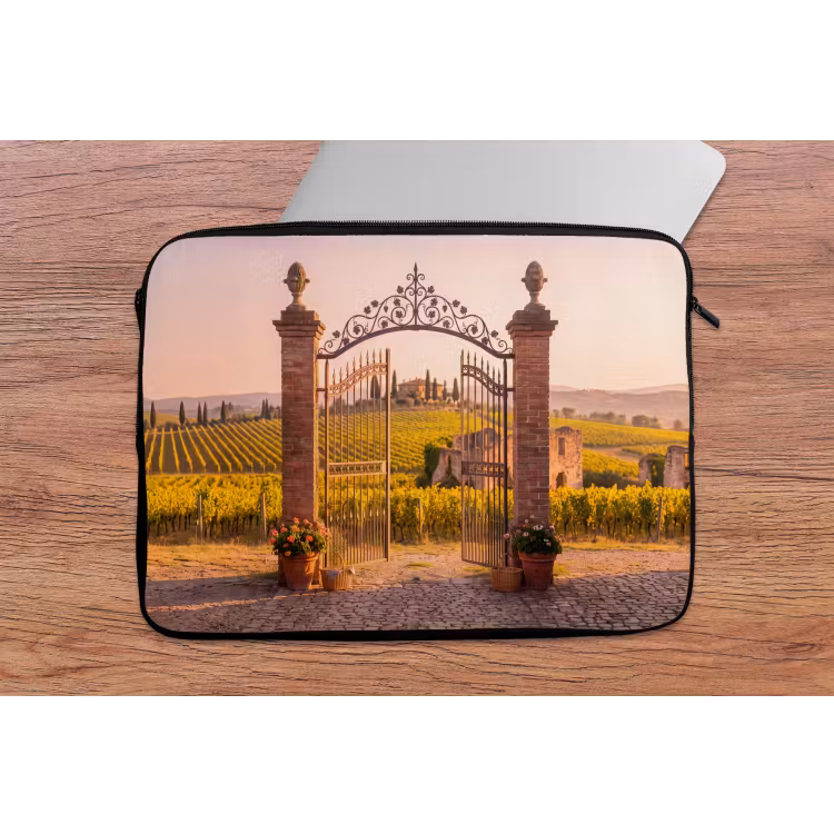 Poort - Landschap - Platteland - Zonlicht - Warm laptophoes neopreen klein -tafel