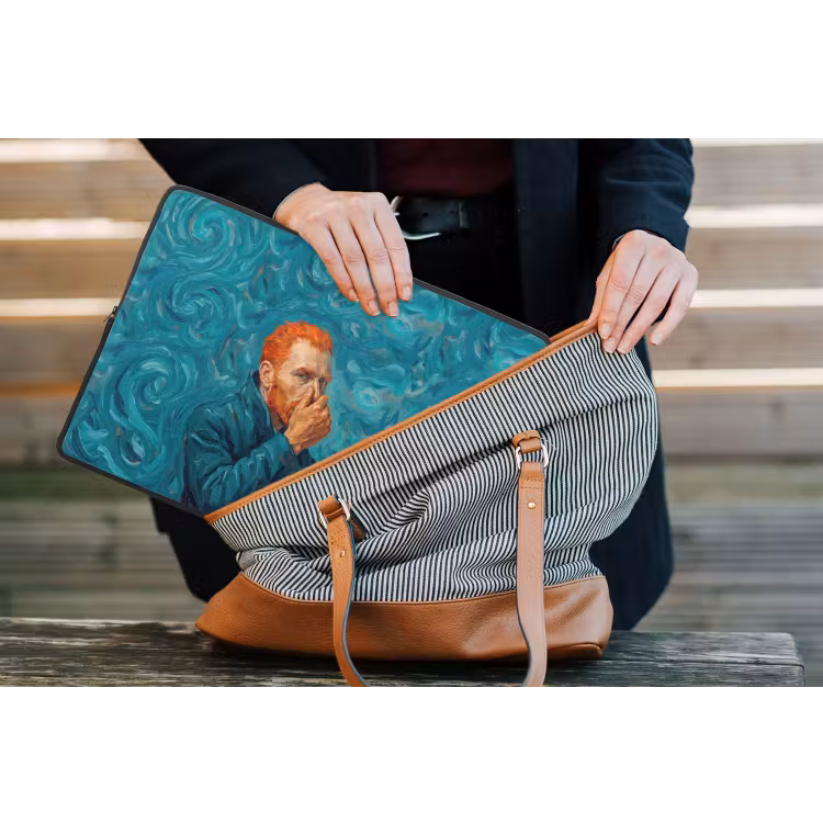 Portret - Klassiek - Blauw laptophoes neopreen klein -tas