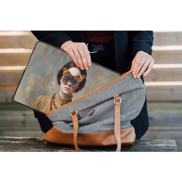 Portret - Vlinder - Kleurrijk laptophoes neopreen klein -tas