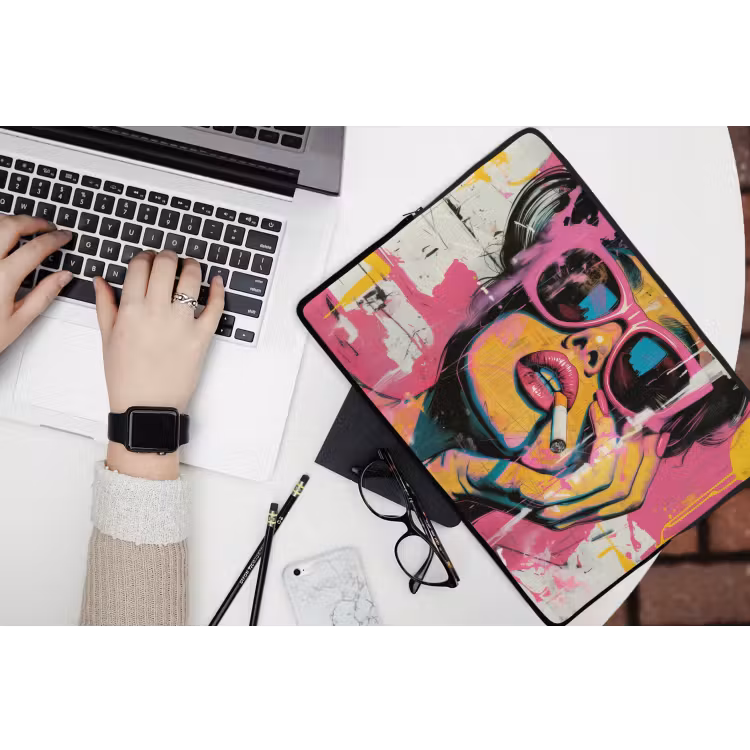 Portret - Vrouw - Abstract - Zonnebril laptophoes neopreen klein -bureau