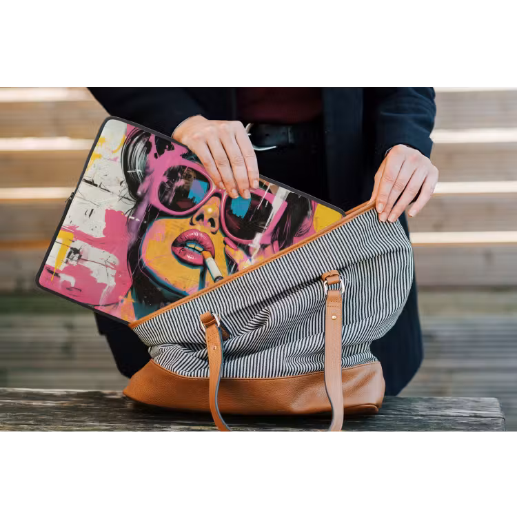 Portret - Vrouw - Abstract - Zonnebril laptophoes neopreen klein -tas