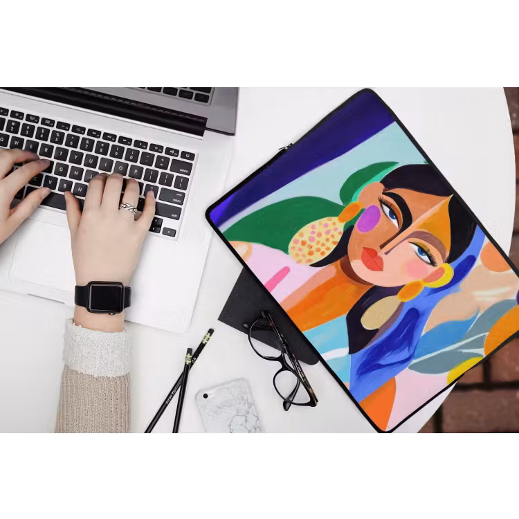 Portret - Vrouw - Modern laptophoes neopreen klein -bureau