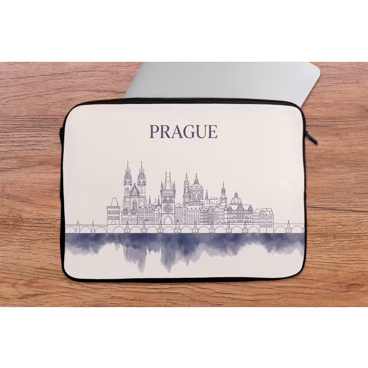 Praag - Skyline - Architectuur - Blauw laptophoes neopreen klein -tafel