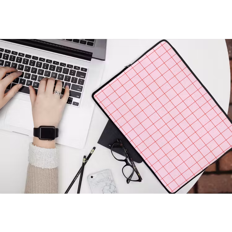 Raster - Patroon - Roze laptophoes neopreen klein 279 -bureau