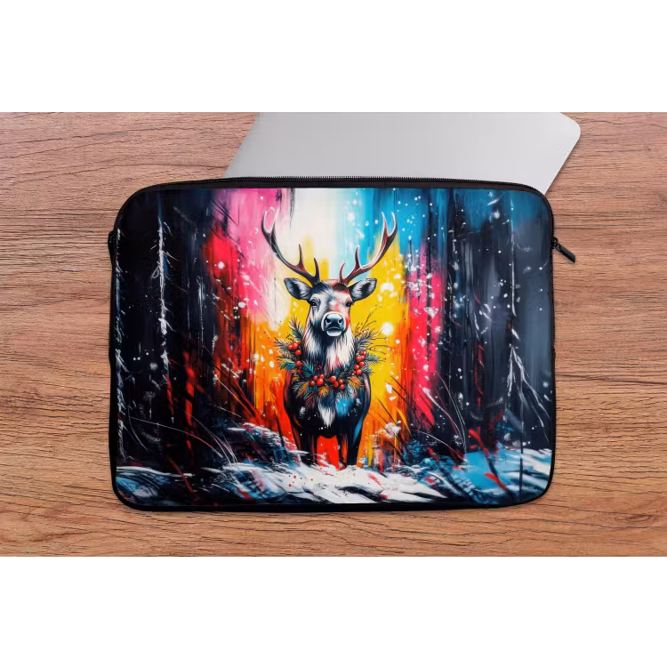 Rendier - Gewei - Krans - Kleurrijk laptophoes neopreen klein -tafel