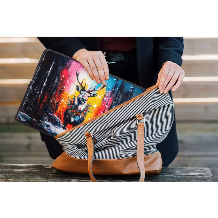 Rendier - Gewei - Krans - Kleurrijk laptophoes neopreen klein -tas