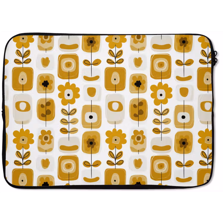 Retro - Abstract - Bloemen - Okergeel laptophoes neopreen klein 279 -zkaufland3dotto