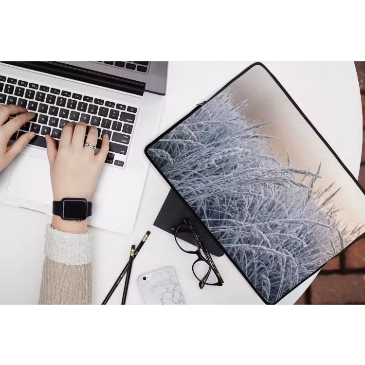 Rijp - Gras - Kristallen - Winter - Minimalistisch laptophoes neopreen klein -bureau