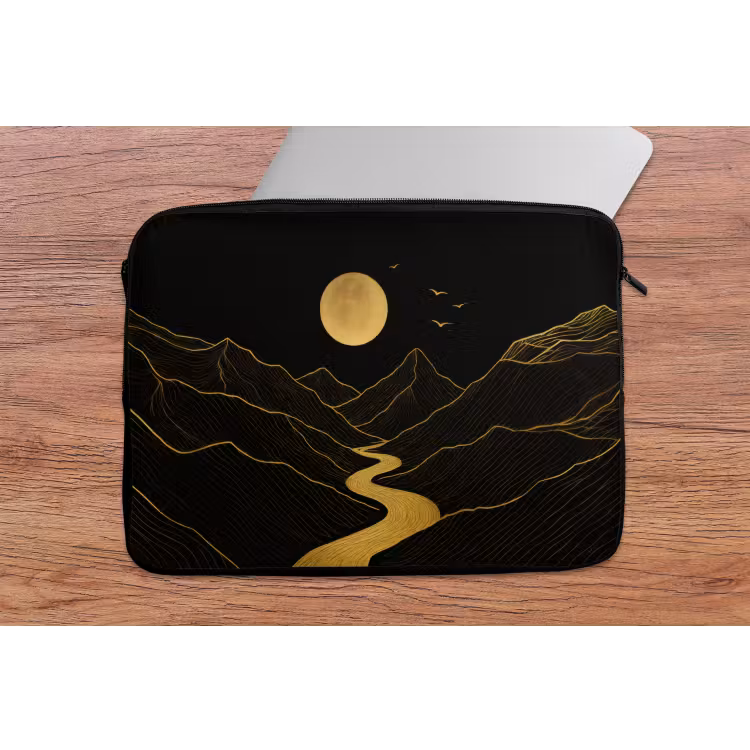 Rivier - Goud - Maan - Vogels laptophoes neopreen klein -tafel