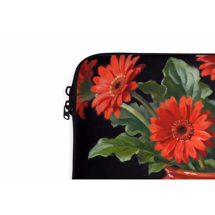 Laptophoes Rode bloemen - Vaas - Rode bloemen - Vaas laptophoes neopreen klein
