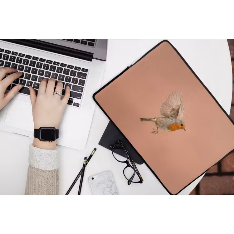 Roodborst - Natuur - Roze laptophoes neopreen klein -bureau