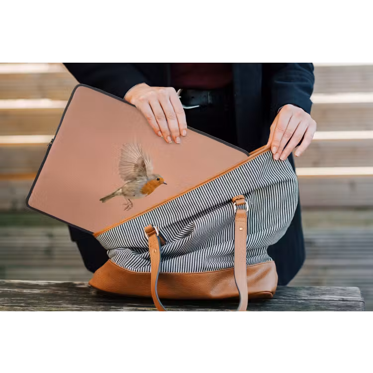 Roodborst - Natuur - Roze laptophoes neopreen klein -tas