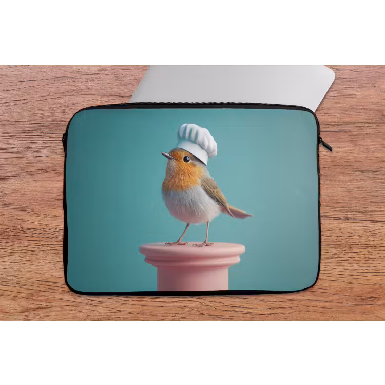 Roodborstje - Vogel - Koksmuts - Sokkel laptophoes neopreen klein -tafel