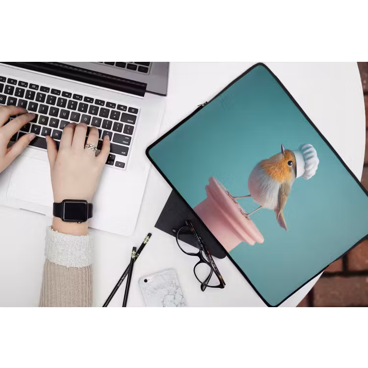 Roodborstje - Vogel - Koksmuts - Sokkel laptophoes neopreen klein -bureau